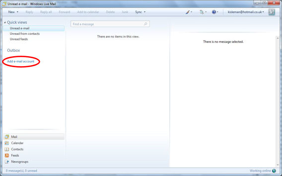 Windows Live Mail Screen